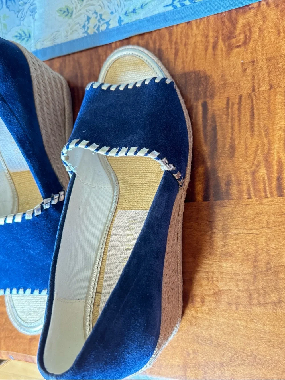 Jack Rogers Navy Suede Espadrille Slides with Contrast Whipstitch